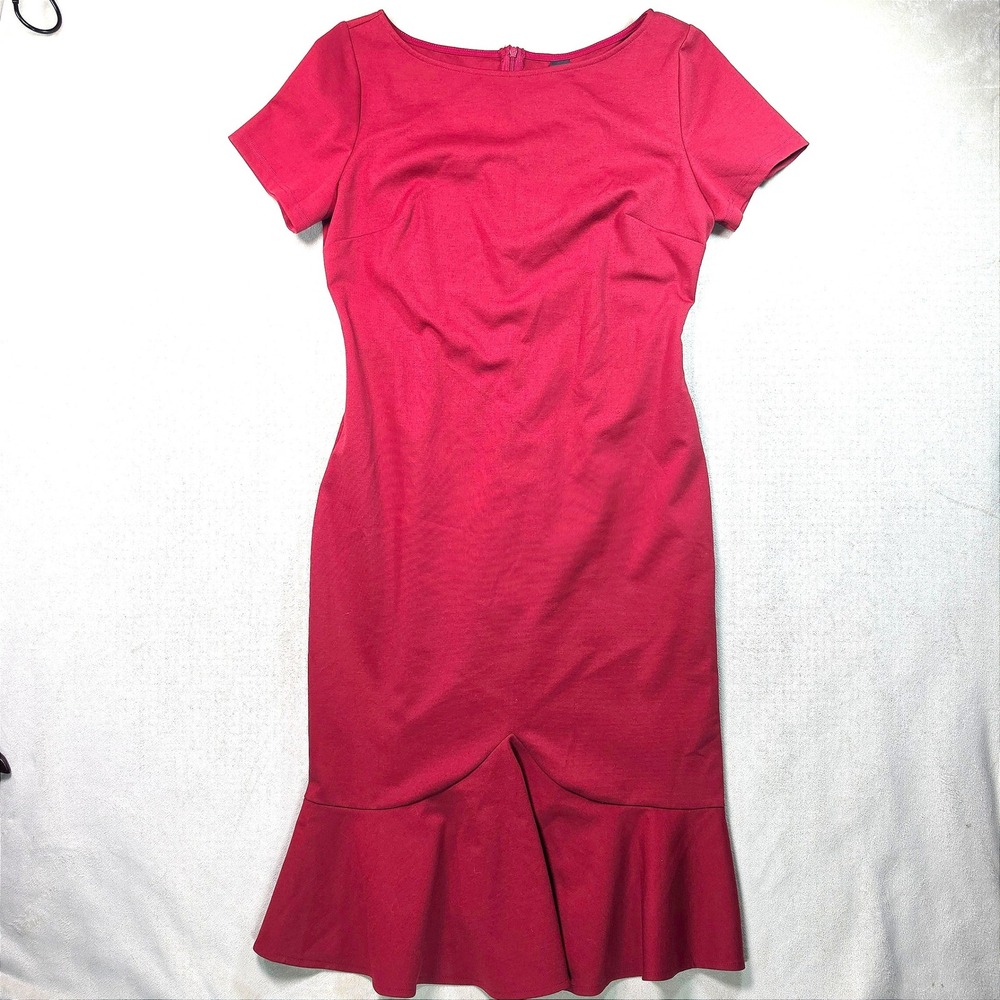 Vfshow Vfemag Vintage Inspired Red Sheath Dress Short Sleeve Ruffle Hem Midi XL
